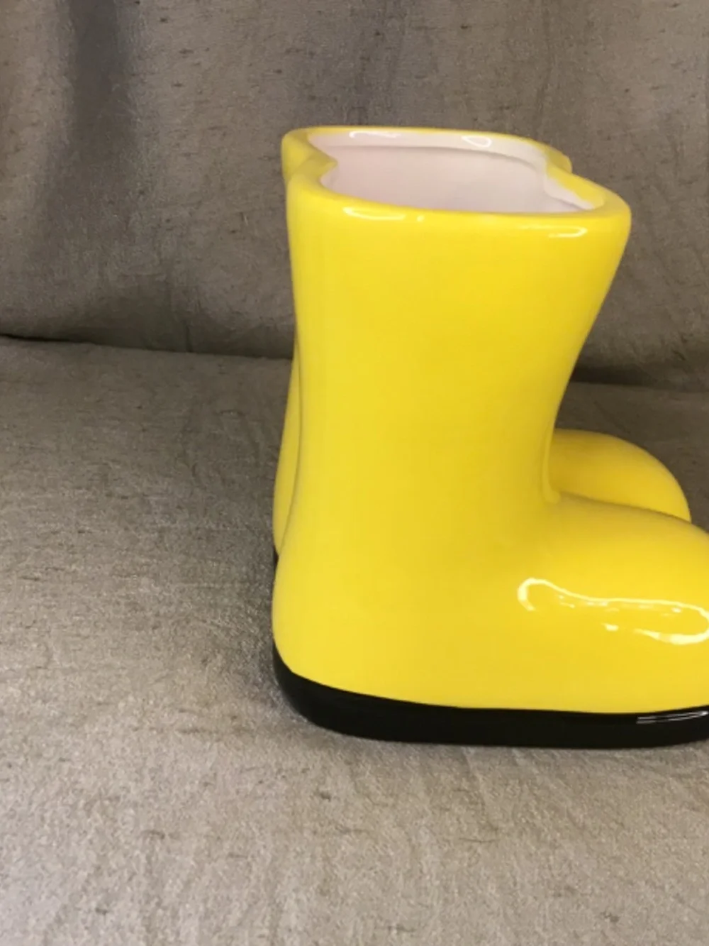 NWOT Napco Yellow Ceramic Rain Boot Planter or Vase . Designed For Small Plants.